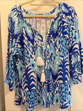 Blue & Aqua Printed Tassel Tunic